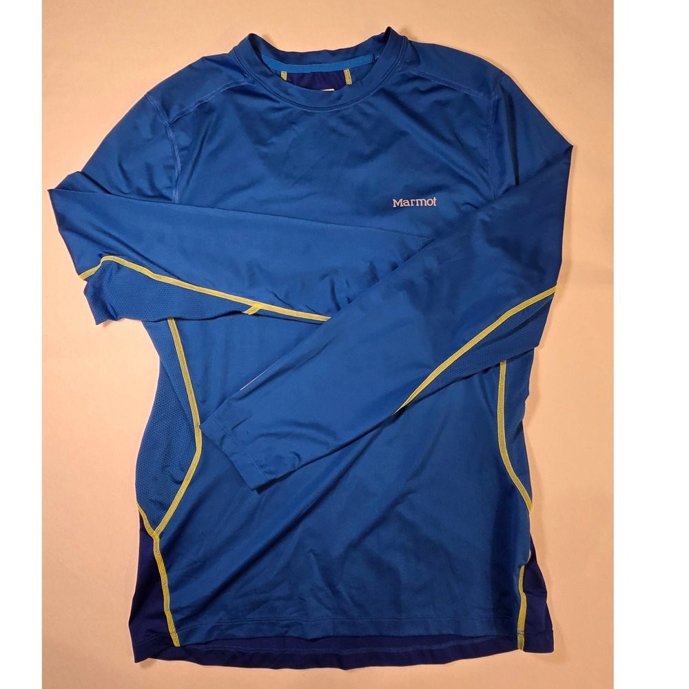 Marmot Performance Shirt Mens Small Blue Excellent Long Sleeve Hiking Running